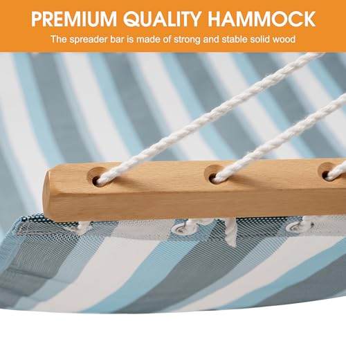 Lazy Daze Hammocks 12 FT 2 Person Double Quick Dry Textilene Hammock with Curved Steel Heavy Duty Stand for Outside, Backyard, Patio, 450 Lbs Capacity, Blue White Stripes - color: Blue White Stripes