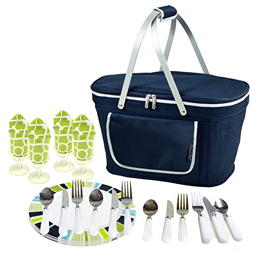 West Virgina University Licensed Mountaineers Patented Collapsible Insulated Picnic Basket Equipped with Service for 4- Designed and Assembled in USA