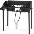OuterMust Propane Double Burner for Outdoor Cooking Two Camping Stove with Removable Windscreen and Detachable Legs Stand for Home Brewing, Camping, BBQ - size: dual burners with wind gard