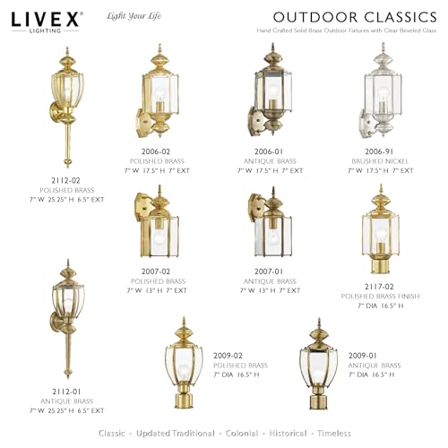 Livex Lighting 2006-01 Outdoor Wall Lantern with Clear Beveled Glass Shades, Antique Brass - color: Antique Brass