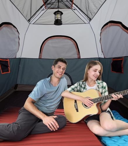3/4 Person Camping Tent with 1 Door, 4 Windows, and Upgraded Ventilation– Instant Setup, Waterproof, 8'x 8'x 67''Oxford Fabric Floor Pop Up in 60 Seconds Includes Rainfly and Backpack - color: 4 Person Slate Gray