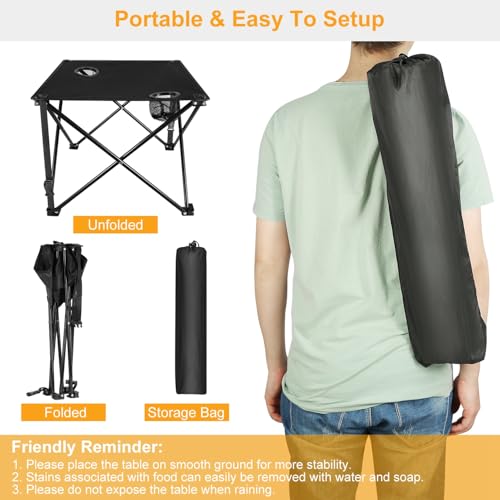 KOCASO 1Pc Foldable Camping Table Portable Picnic Table Lightweight Travel Desk with 2 Cup Holders Carrying Bag - color: Green