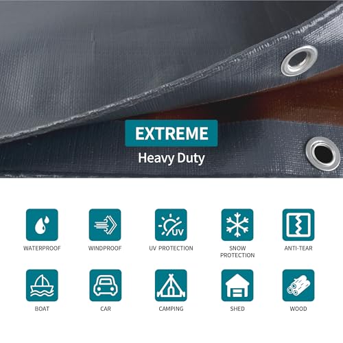 TARPAL tarp 6x6 Feet Super Heavy Duty Tarps Cover 20mil Waterproof UV Protection Rip and Tear Proof Tarpaulin with Grommets(Grey/Brown) - size: 6x6 Feet-finished Size