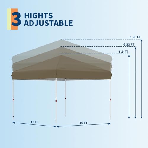 GarveeLife 10x10 Pop Up Canopy with One Button Push Setup - Heavy Duty Outdoor Canopy Tent with Portable Roller Bag - 3 Adjustable Height, 4 Weight Bags, 8 Stakes & 4 Guy Ropes Included, Brown - color: Brown