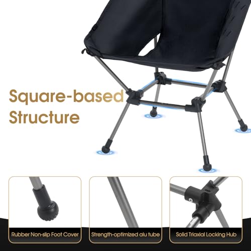 MOON LENCE Portable Camping Chair Plus, Larger & Roomier, Compact and Lightweight Still, Folding Chair for Backpacking & Hiking, 330Lbs Capacity (Black-2pack) - color: Black-2pack