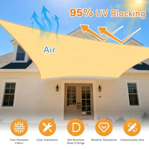 Artpuch Sun Shade Sail, 10'X14' Sand Rectangle Curved Edged Sun Shade, Commercial Grade 185GSM HDPE UV Permeable Outdoor Shade Cloth for Deck, Backyard, Patio (Custom Sizes Made)
