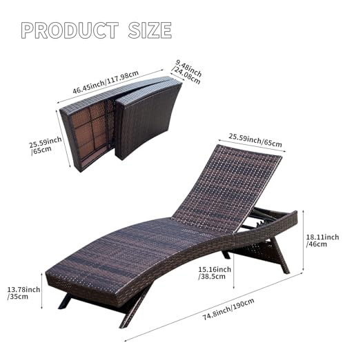 Set of Foldable Long Reclining Patio Seating Chairs, 2 Folding Chairs Patio Chaise Lounge, Outdoor Wicker Lounge Chaise, Rattan Chaise Lounge Lawn Sunbathing Recliner Beach Pool Backrest Recliners - color: 2 Foldable Chairs