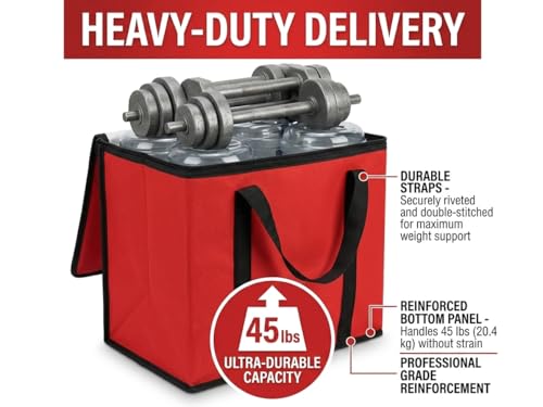 JoEzzy Insulated Bags – Large Thermal Food Delivery Bag & Reusable Shopping Tote – Heavy Duty Cooler Bag for Catering, Picnics, Beach, & Office Lunch – Collapsible, Stands Upright, Red - color: 1-Pack (Bag)