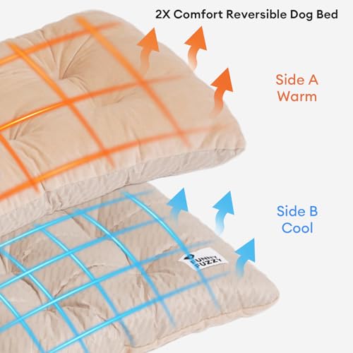 FUNNY FUZZY 30x20 Washable Dog Bed Crate Mat, 2 in1 Pet Pillow Sleeping Bed, Fluffy Deluxe Kennel Mattress for Medium Dog and Cat,Charcoal Grey,M,Beige - color: Beige, size: 30"×19" Medium