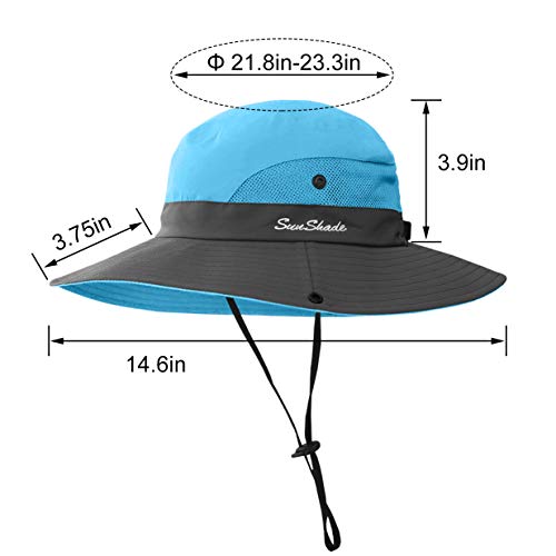 3 Pieces Womens Ponytail Wide Brim Sun Hat Packable UV Protection Beach Cap for Fishing & Hiking - color: Purple＆sky Blue＆gray