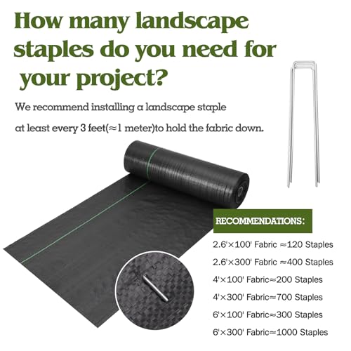6FT x 300FT Weed Barrier Landscape Fabric Heavy Duty, Woven Geotextile Weed Blocker Fabric with 120 U-Shaped Securing Pegs, Weed Control Mats Ground Cover for Garden Beds, Commercial Driveway - size: 6FT x 300FT