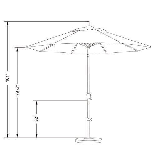 California Umbrella 9' Rd Pacific Trail Series Aluminum Patio Umbrella, Crank Lift, Push Button Tilt, Black Finish, Sunbrella Aruba Fabric - color: Aruba