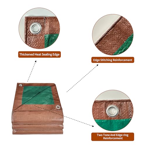 Tarp 30x50 ft 100% Waterproof 7mil Durable Grommets and Reinforced Edges,Uv Resistant,Green/Brown Tarp,Emergency Rain Shelter,Outdoor Cover and Camping Use -by MVPNET - size: 30x50