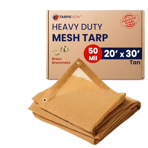 Tarps Now 20' x 30' Tan Mesh Tarp Heavy Duty - 6.8 oz Knitted HDPE - 75% Shade Cloth for Garden, Backyard, Patios - Brass Grommets - UV Resistant Breathable Privacy Screen, Sun Shades Outdoor Patio - size: 20' X 30'
