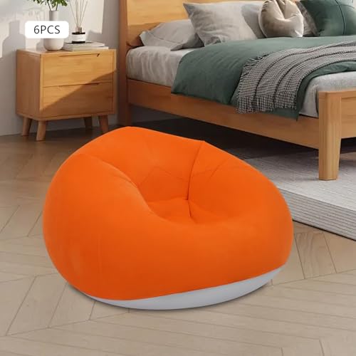 6 Pcs Inflatable Bean Bag Lounge Chairs, Blow up Chairs Lazy Sofa with Air Pump, Folding Portable Inflatable Chair for Homes, Yards, Lawns, Campsites, Balconies, Offices (Orange, 39.4 x 23.6in)