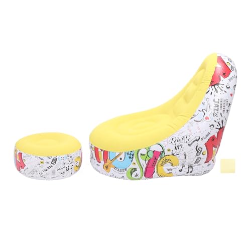Pomya Foldable Air Lounger Chair with Foot Stool | Inflatable Sofa Bed for Beach, Camping, Outdoor - Flocking Fabric Design (Yellow) - color: Yellow