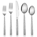 E-far 60-Piece Silverware Set, Hammered Stainless Steel Square Flatware Cutlery Set for 12, Tableware Set Eating Utensils for Home Kitchen Restaurant, Modern Design & Mirror Polished - Dishwasher Safe - size: 60-Piece for 12