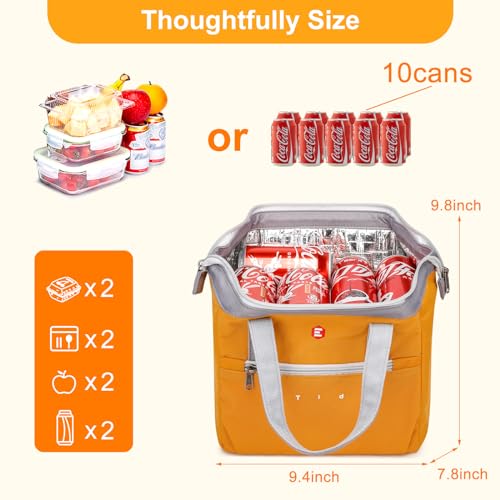 ETidy Fashionable & Lightweight Reusable Lunch Bag Large Capacity Waterproof & Leak Proof Lunch Box Insulated Cooler Lunch Tote For Women Adult To Work Travel Outdoor(Yellow) - color: Yellow