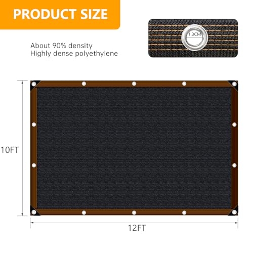 Shade-Cloth 85-90% for Garden Greenhouse Plants 10x12 FT, Black Sun-Block Shade Cover Mesh Tarp with Grommets Sun Shade Canopy for Outdoor Pergola Patio Flower Lawn Kennel Chicken Coop - size: 10x12 FT