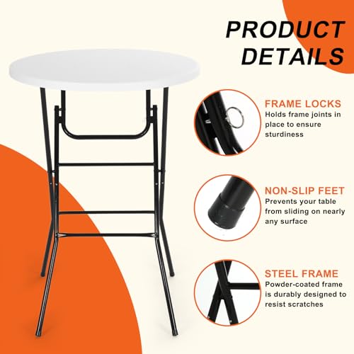 Nice C Plastic High Top Round Table, Portable Cocktail Bar Table, 31.5" Folding Counter Height Tables, Waterproof Outdoor/Indoor Tables for Parties, Weddings, Camping, Backyard (White, 2 Pack) - size: White 2 Pack