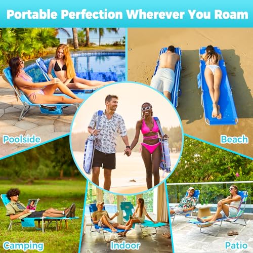 #WEJOY Folding Tanning Chair with Face Hole, 5 Positions Face Down Beach Lounge Chairs with Pillow for Outside Sunbathing Poolside (Cyan) - color: Readease-face Hole Cyan, style: ReadEase 5 Position Face Hole