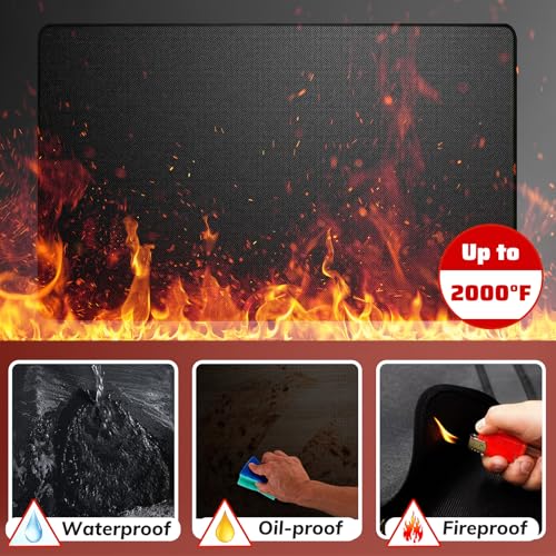 65x48 Inch Fireproof Grill Mat, Double-Sided Waterproof & Oil-Proof BBQ Mat for Outdoor Grills, Decks, Patios, Lawns; Indoor Fireplace & Fire Pit Use - size: 65x48