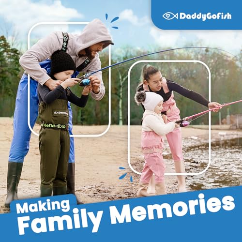 DaddyGoFish Kids Fishing Pole - Rod Reel Combo Tackle Box Starter Set - First Year Small Gear Kit for Boys Girls Toddler Youth Age Beginner Little Children - color: 2 Pack- Blue + Pink (Essential Set), size: 5ft
