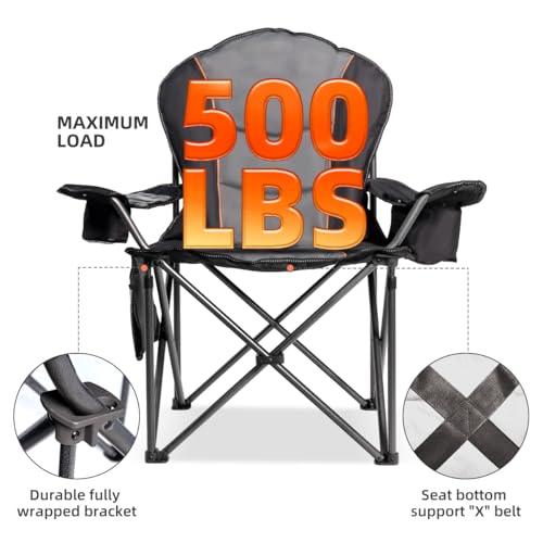 Large Camping Chair with Side Table Heavy Duty 500LBS - Folding Outdoor Chair with Cooler Bag (Black & Gray, 2 PCS) - color: Black & Gray, size: 2 Pcs