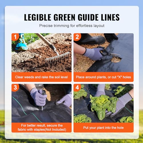 VEVOR Weed Barrier Landscape Fabric, 4*100FT Heavy Duty Garden Weed Fabric, Woven PP Weed Control Fabric, Driveway Fabric, Geotextile Fabric for Landscaping, Ground Cover, Weed Blocker Weed Mat, Black - size: 4FT*100FT-3.2OZ