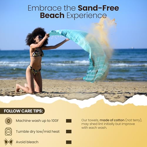 Gold CASE LYCIA Turkish Beach Towel Set of 6 – 100% Cotton Turkish Beach Towels Bulk 70 x 38'' – LYCIA Oversized, Quick Dry & Sand Free Beach Towel – Lightweight Towels Set in Tones of Blue - color: Tones of Blue, style: Beach-Bath Towel Set