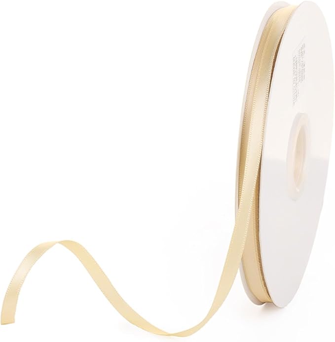 1/4" x 100 Yards Champagne Polyester Satin Ribbon Single Faced Bulk Fabric Ribbons for Gift Wrapping, Crafting and DIY Projects, Hair Accessories, Tiny Bows