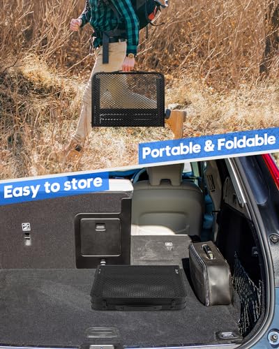 MSDADA Folding Grill Table, Height Adjustable Aluminum Table with Mesh Desktop and Mesh Bag, Portable Grill Table for Outdoor Camping, Picnic, Patio, Dining, BBQ, Party, Black, 23.6×15.7 inch