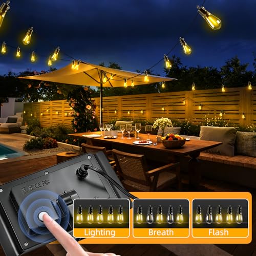 Solar Lights Outdoor Patio Lights: S14 30M 100FT Solar Powered 3 Light Modes Solar Waterproof Light - Shatterproof Bulbs - Camping Backyard Garden Deck Outside Yard - style: 100FT-Button