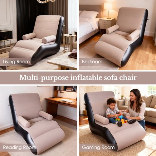 Inflatable Deck Chair with Air Pump, Foldable Lounge Chair for Bedroom and Living Room, Indoor Sofa Lounge with Handrails(Brown) - color: Brown