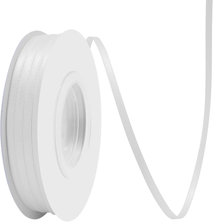 White Satin Ribbon 1/8" X 50 Yards Solid Color Double Faced Ribbons Perfect for Crafts Wedding Decor Bow Making Arts Sewing and More