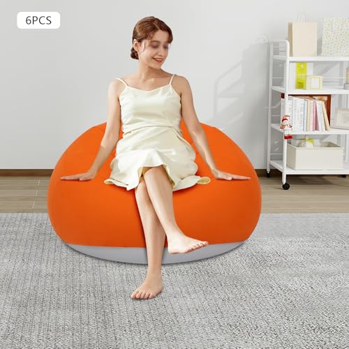 6PCS Inflatable Lazy Sofa, Portable Inflatable Couch, Outdoor Camping Chairs, Inflatable Bean Bag Chairs, Folding Portable Bean Bag Loungers Couch (Orange x6)