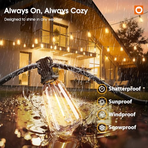 addlon 200FT(50FT*4) Outdoor String Lights with Remote,Waterproof Patio Lights with 108 Shatterproof Dimmable ST38 LED Bulbs Connectable Outdoor Lighting for Backyard Bistro Garden Bistro 2FT Spacing - size: 200FT(100 Sockets)