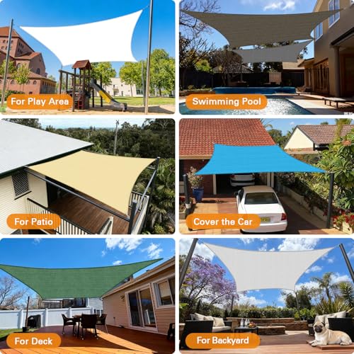 Artpuch Sun Shade Sail, 8'X16' Blue Rectangle Curved Edged Sun Shade, Commercial Grade 185GSM HDPE UV Permeable Outdoor Shade Cloth for Deck, Backyard, Patio (Custom Sizes Made)