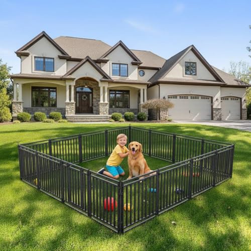 Dog Playpen 47 Inch Height 16 Panels Dog Fence Outdoor Indoor Metal Dog Pen for Large/Medium/Small Dogs for Yard Camping and RV | Black-Silver - size: 47"Height, style: 16 Panels