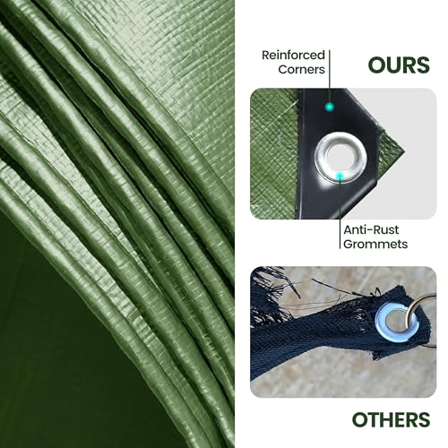 Waterproof 10 x 12 Feet Tarp Heavy Duty 9-mil Thick Multi-Purpose Covers Army Green PE Tarpaulin - color: 9mil Army Green, size: 10x12 FT