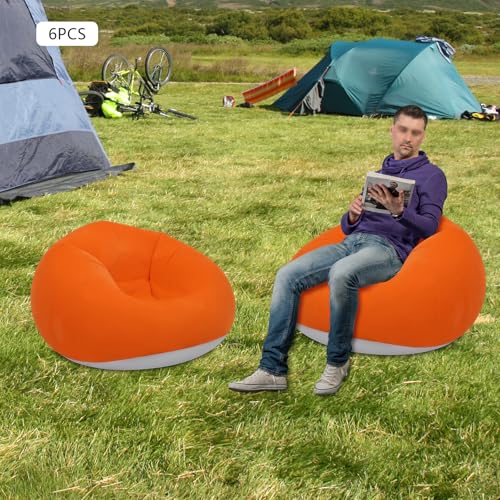 6PCS Inflatable Lazy Sofa, Portable Inflatable Couch, Outdoor Camping Chairs, Inflatable Bean Bag Chairs, Folding Portable Bean Bag Loungers Couch (Orange x6)