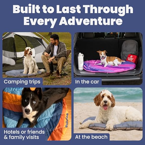 Travel Dog Bed (42" x 30")- Foldable & Packable for Travel, Road Trip, Camping– Lightweight, Water Resistant & Cozy with Soft Padding– Compact, Portable & Machine Washable– Large & Small Breeds: Pink - color: Pink Horizon