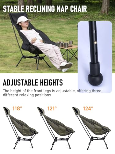 WildCall Lightweight Folding High Back Camping Chair with Head Support, Compact Beach Chair with Anti-Sinking Large Feet and Three Tilt Angles Adjustment - color: 1 X Black High Back