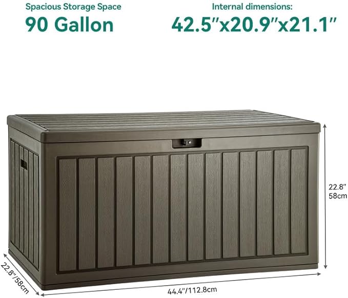 YITAHOME 90 Gallon Large Deck Box, Double-Wall Resin Outdoor Storage Boxes, Deck Storage for Patio Furniture, Cushions, Pool Float, Garden Tools, Lockable & Waterproof (Light Brown)