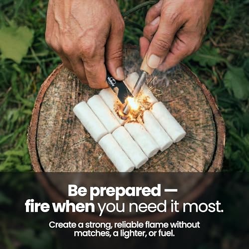 Wallaby Fire Starter Kit - 33 Waterproof Plugs in Metal Tin + Flint Rod Striker Multi-Tool, Pocket Survival Guide, Airtight Mylar Storage Bag – Camping, Emergency, Grill, Fire Pit