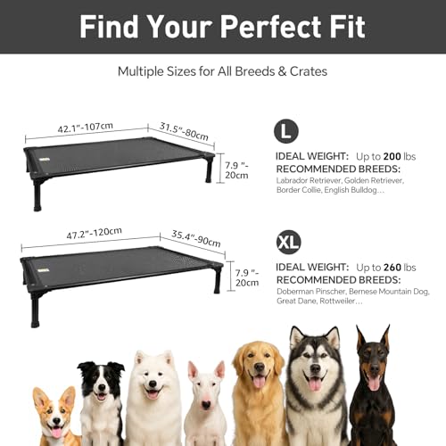 Sytopia 42'' Outdoor Elevated Dog Bed for Large Dogs, Chew-Proof Pet Camping Raised Cot with Breathable Mesh - Durable Frame, Cooling Hammock Bed, Non-Slip Feet, Waterproof, Easy Clean - size: Large