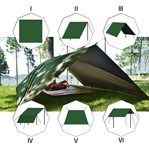 KALINCO Waterproof Camping Tarp, 10X12FT Hammock Rain Fly Tent Tarp, Multifunctional Tent Footprint, Lightweight and Compact for Backpacking, Hiking (Green-10X12FT) - color: Green-10x12ft