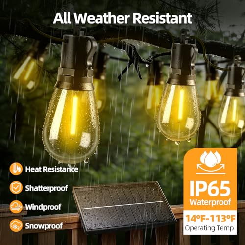 Solar Lights Outdoor Patio Lights: S14 30M 100FT Solar Powered 3 Light Modes Solar Waterproof Light - Shatterproof Bulbs - Camping Backyard Garden Deck Outside Yard - style: 100FT-Button