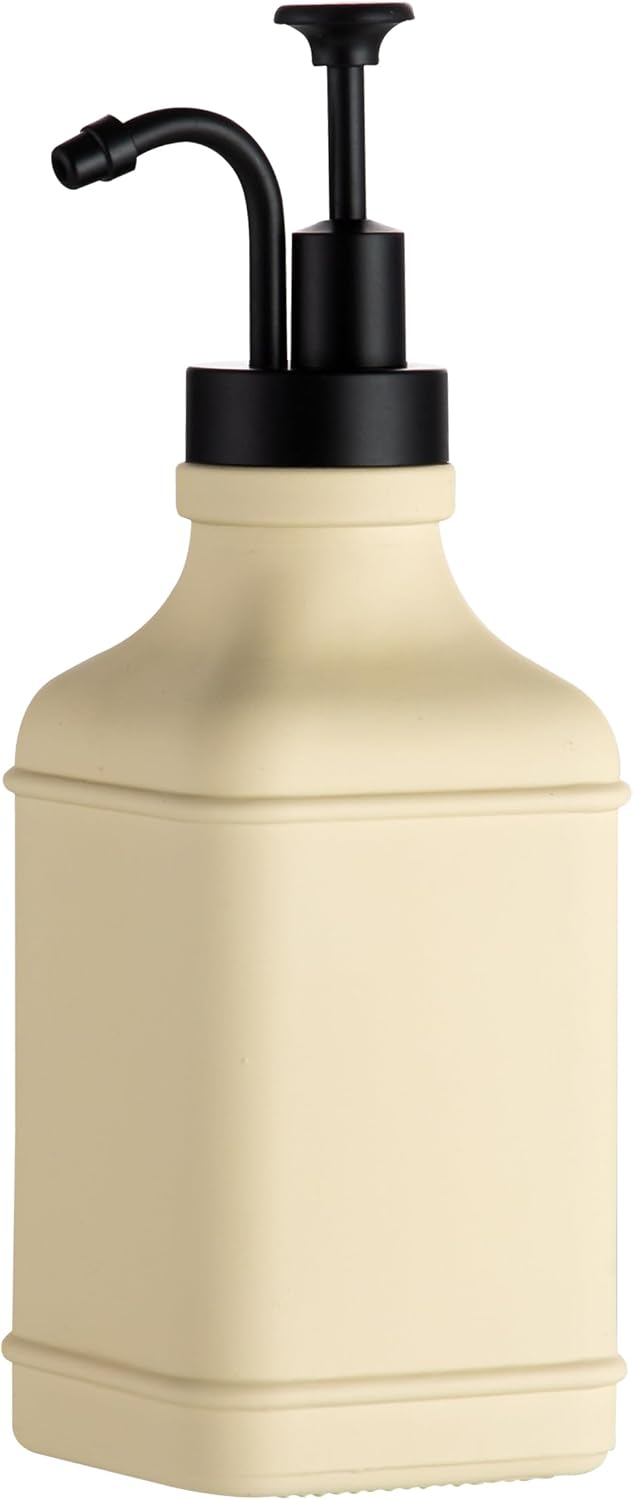 Enra Glass Soap Dispenser with Clear Window,12oz Matte Stainless Steel Hand Pump Dispenser,Hand and Liquid Soap Dispenser Rust Proof Countertop Lotion Bottle (Beige-Square-Liquid)
