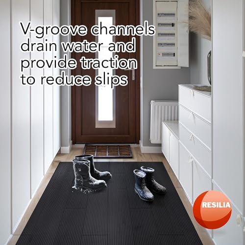 RESILIA Black V-Groove Utility Runner - Waterproof Vinyl Floor/Surface Protector, Heavy Duty Mats, Indoor Hardwood, Hard Floors, Garage, Hallway, Entryway, Kitchen, & Outdoor, 27” x 6’, Made in USA - size: 27" x 72"